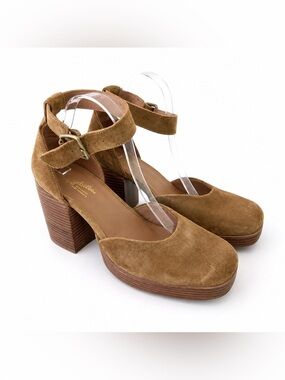 Seychelles Gleaming Leather Platform Mary Jane Heels Cognac Womens 11 NEW